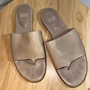 Eileen Fisher Edge Leather Slide Flat Coastal Beach Casual Comfort Sandal Shoes